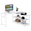 Rotating Desk, Modern L-Shaped Desk with Storage Shelves