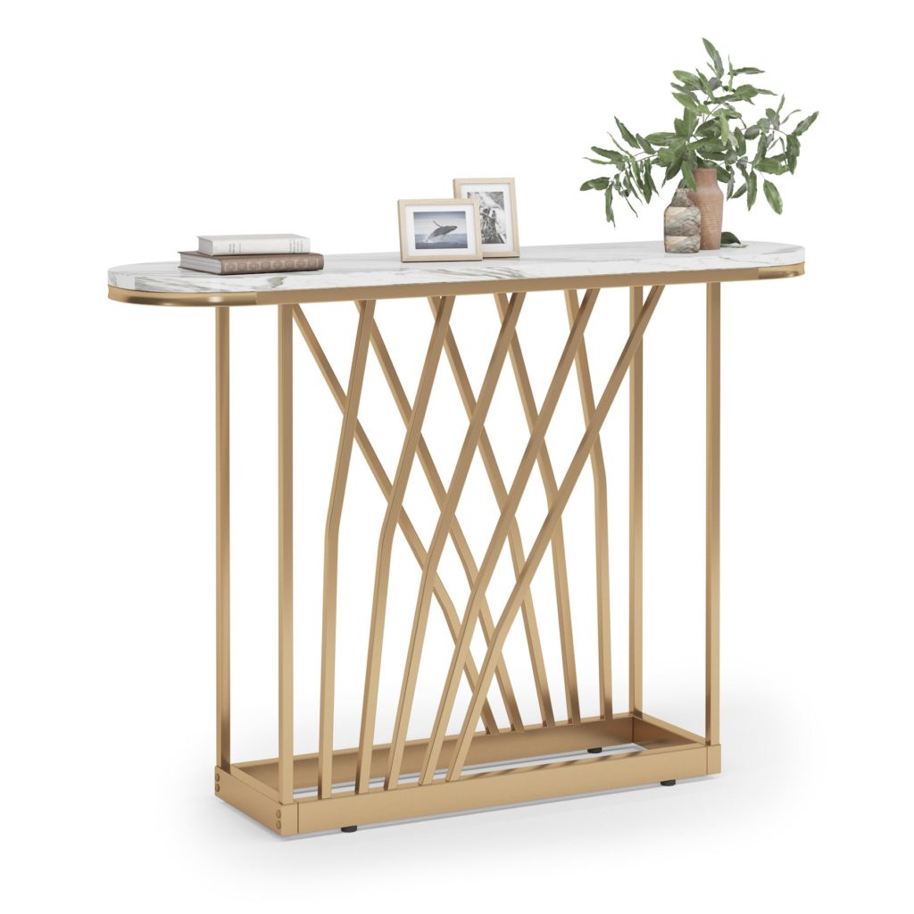 Console Table, 43″ Modern Sofa Couch Table with Faux Marble – MecaWorks ...