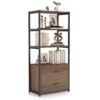 Bookshelf, Rustic Etagere Bookcase with Drawers & Shelves