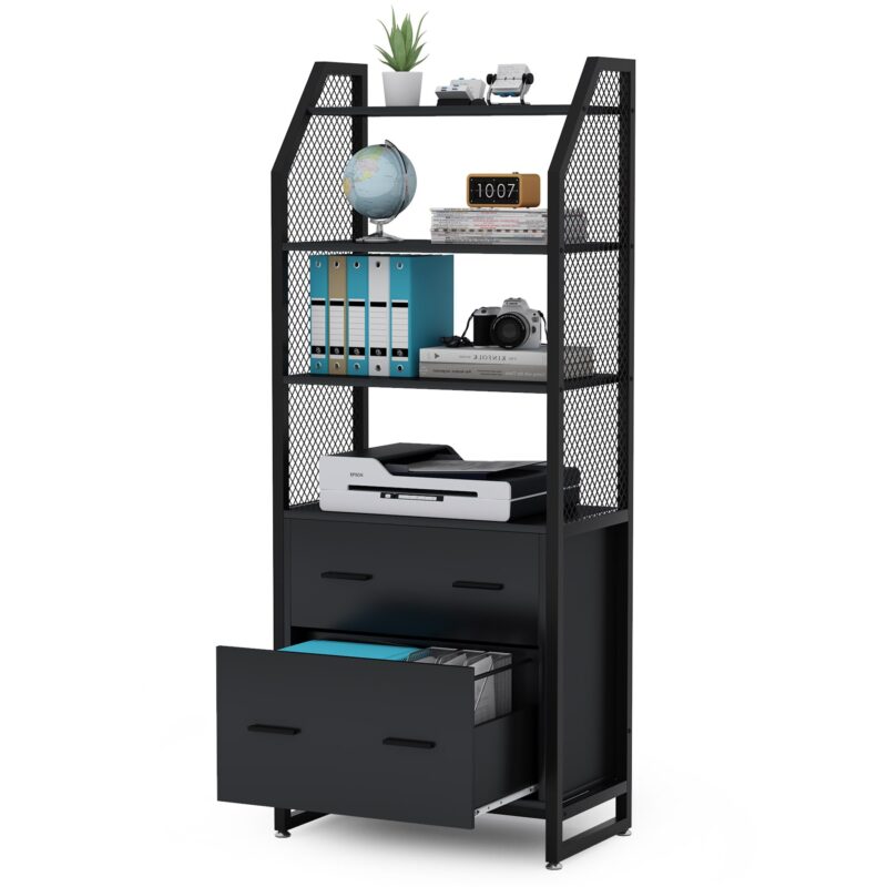 File Cabinet, 2 Drawer Vertical Filing Cabinet with Bookshelf