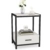Nightstands, End Side Table with Drawer & Storage Shelf - Image 8