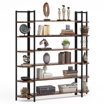 Triple Wide 6-Shelf Bookshelves , 6-Tier Large Etagere Bookcase