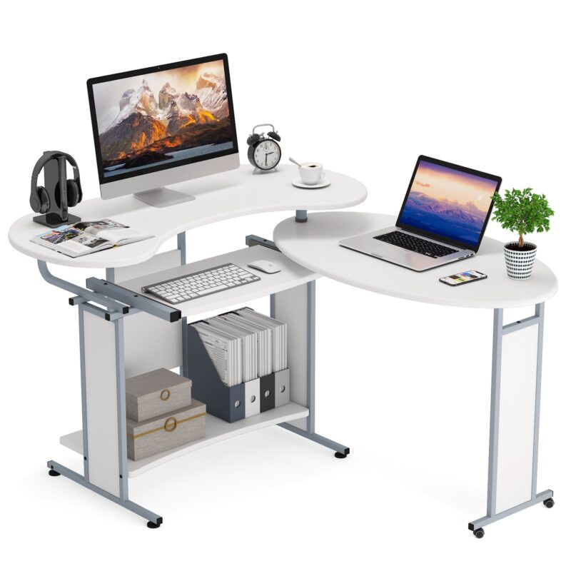 Rotating Corner Computer Desk, L-Shaped Studying Writing Table