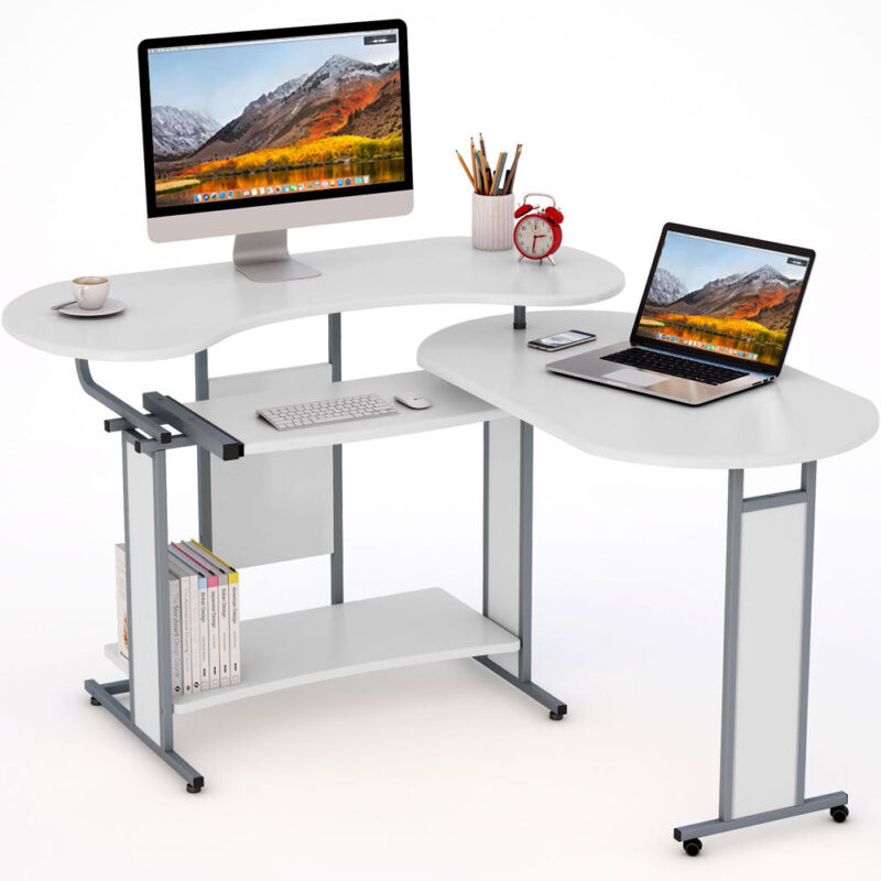 Rotating Desk, Modern L-Shaped Computer Desk, Corner Study Desk