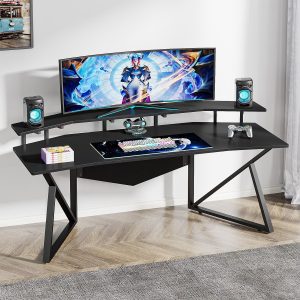 180 cm Computer Desk Study Table Gaming Desk with Monitor Stand ...