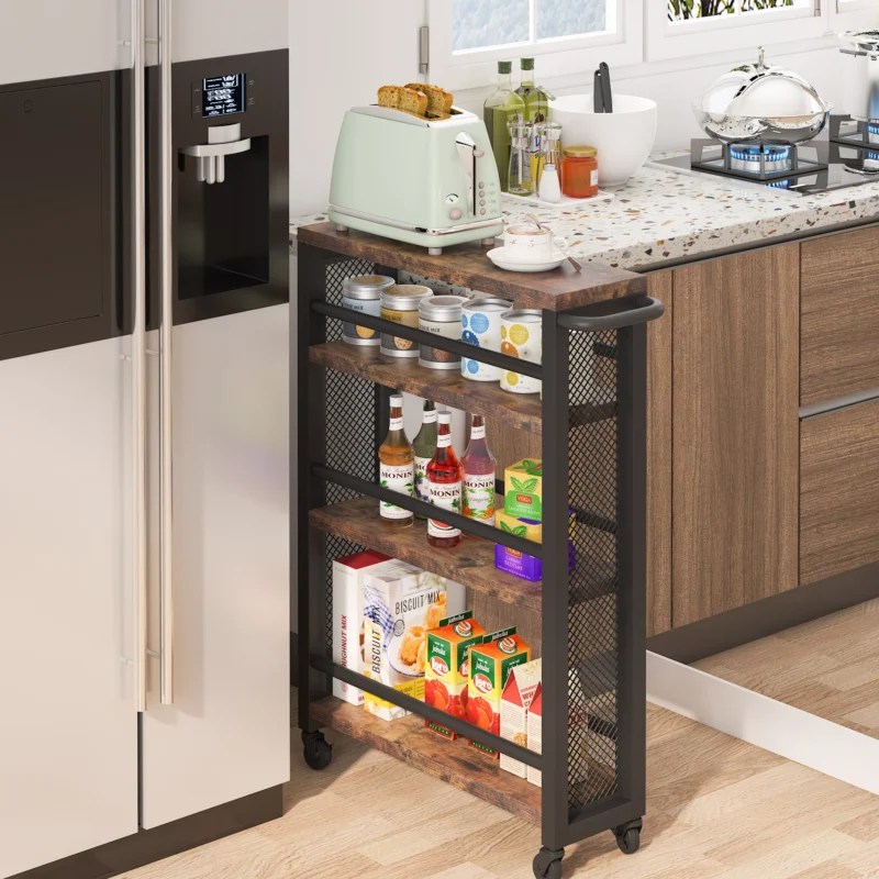 Slim Kitchen Cart, 4-Tier Storage Rolling Cart with Handle - Image 2