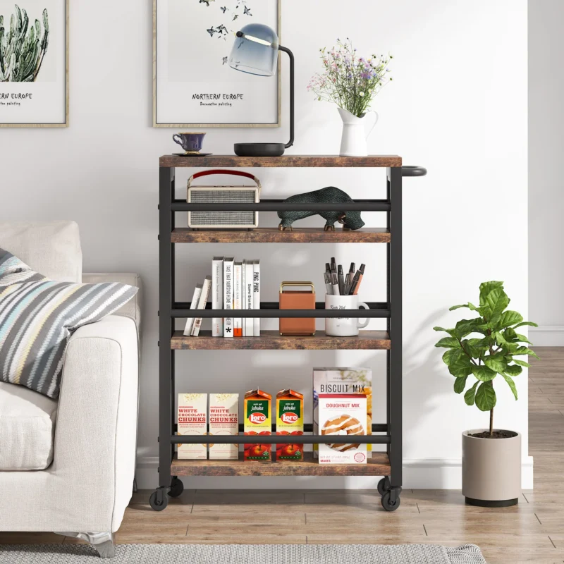 Slim Kitchen Cart, 4-Tier Storage Rolling Cart with Handle - Image 4