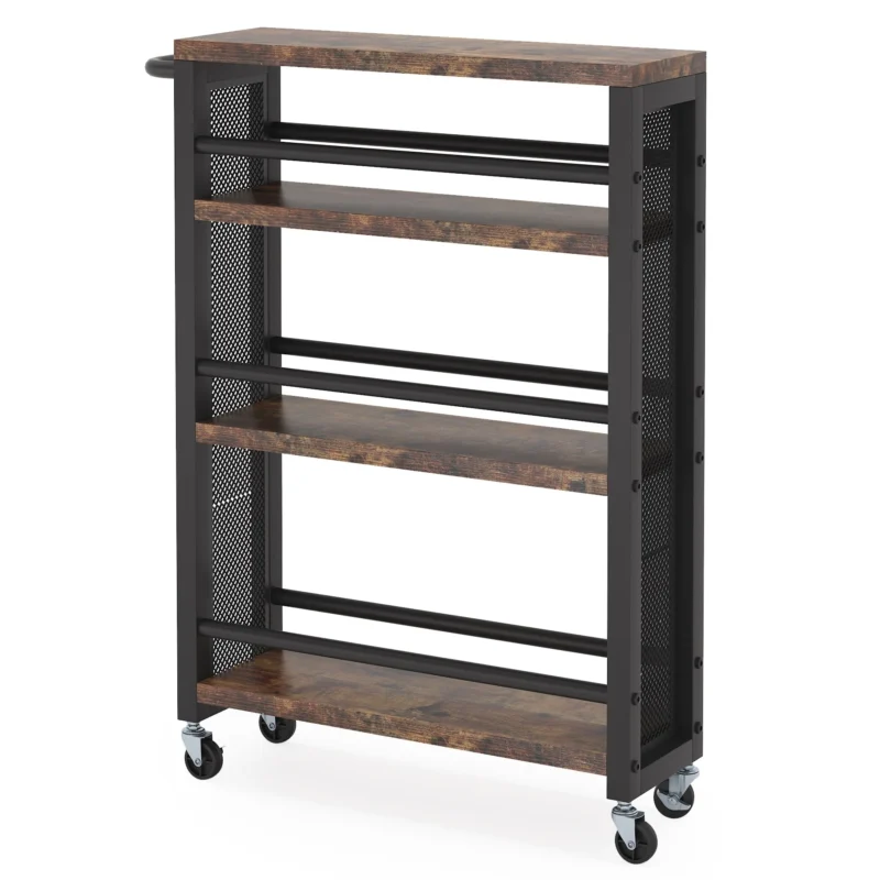 Slim Kitchen Cart, 4-Tier Storage Rolling Cart with Handle - Image 7