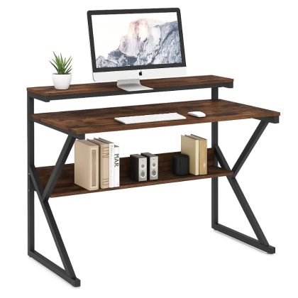 Simple Computer Desk with Monitor Stand and Shelf