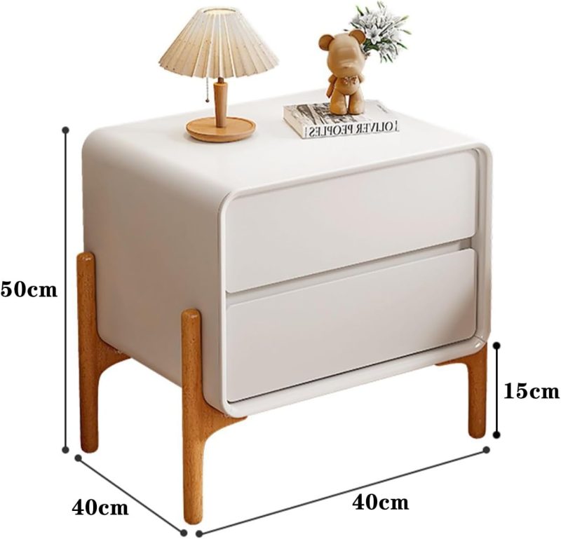 White Bedside Table with 2 Drawers Nightstand with Slides Modern Style Bedside Tables 40x40x50cm for Living Room Hallway Bedroom Office - Image 2