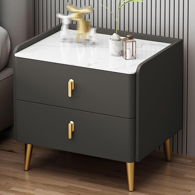 Wooden Bedside Table with 2 Drawers, Side Tables, Mid-Century Modern High Bedside Table for Bedroom, Living Room - Image 3