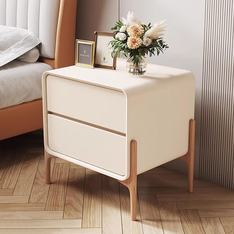 White Bedside Table with 2 Drawers Nightstand with Slides Modern Style Bedside Tables 40x40x50cm for Living Room Hallway Bedroom Office - Image 4