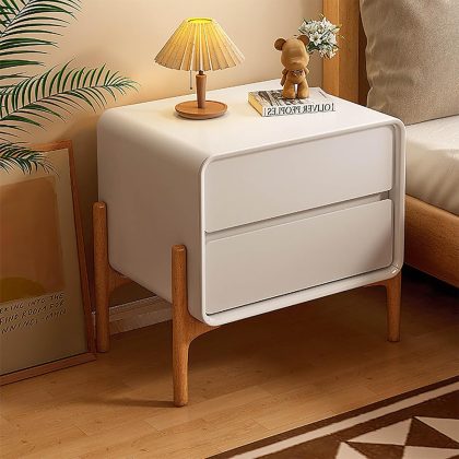 White Bedside Table with 2 Drawers Nightstand with Slides Modern Style Bedside Tables 40x40x50cm for Living Room Hallway Bedroom Office
