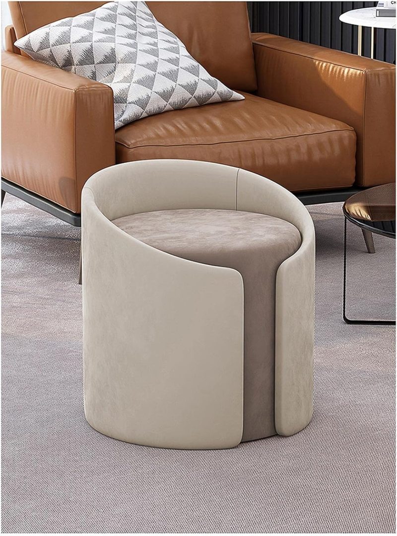 Footstool High-grade Cloth Velvet ​Fabric Round Ottoman - Soft and Comfortable Footstool for Living Room Bedroom Footstool Rest Seat Sofa Stool - Image 5