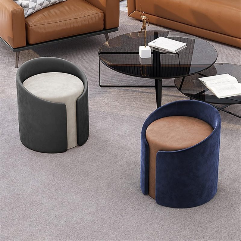 Footstool High-grade Cloth Velvet ​Fabric Round Ottoman - Soft and Comfortable Footstool for Living Room Bedroom Footstool Rest Seat Sofa Stool - Image 11