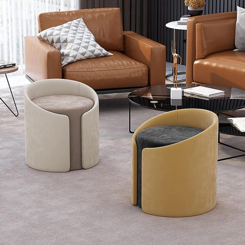 Footstool High-grade Cloth Velvet ​Fabric Round Ottoman - Soft and Comfortable Footstool for Living Room Bedroom Footstool Rest Seat Sofa Stool - Image 6