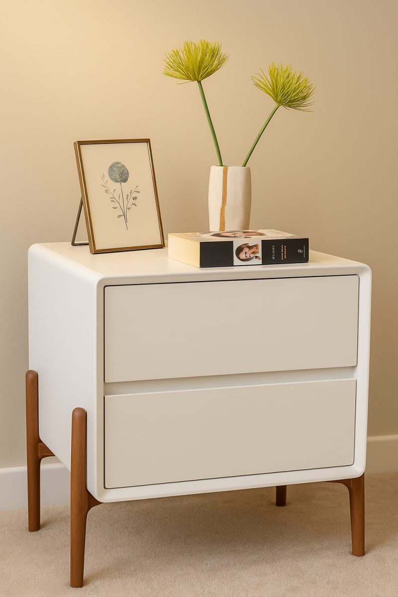 White Bedside Table with 2 Drawers Nightstand with Slides Modern Style Bedside Tables 40x40x50cm for Living Room Hallway Bedroom Office - Image 9