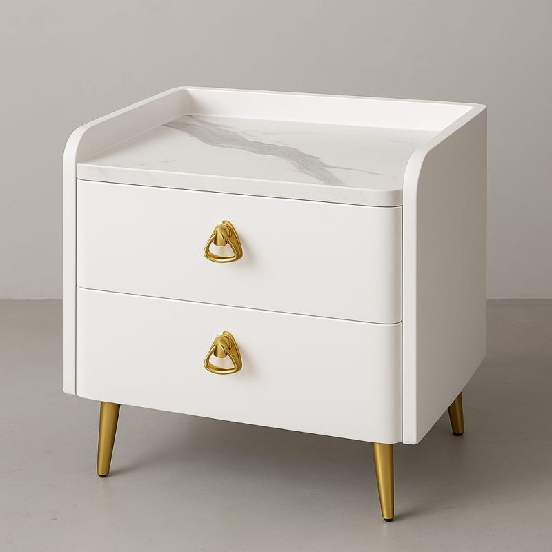 Wooden Bedside Table with 2 Drawers, Side Tables, Mid-Century Modern High Bedside Table for Bedroom, Living Room