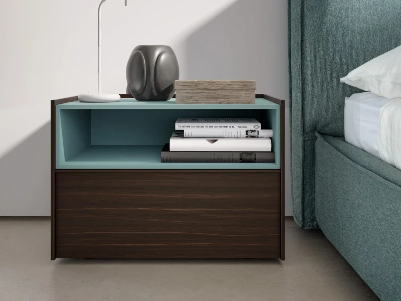 Modern Bedside Table with Glass Top, Wooden , Storage Shelf, Dark Brown - Image 2