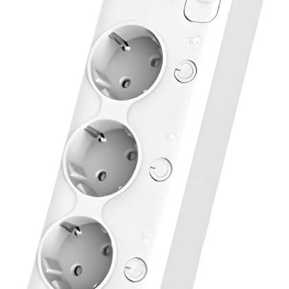Power Strip with 4 EU Ports + 2 USB Ports, 220V, 60Hz, Overload Protection - White